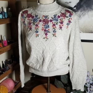 Alfred Dunner Embroidered Knit Mock Turtleneck